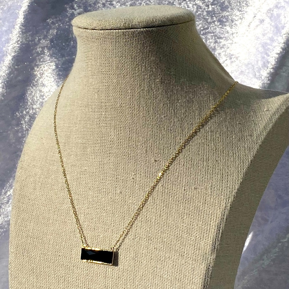 14k Solid Yellow Gold Black Rectangle Onyx Pendant Necklace 18"